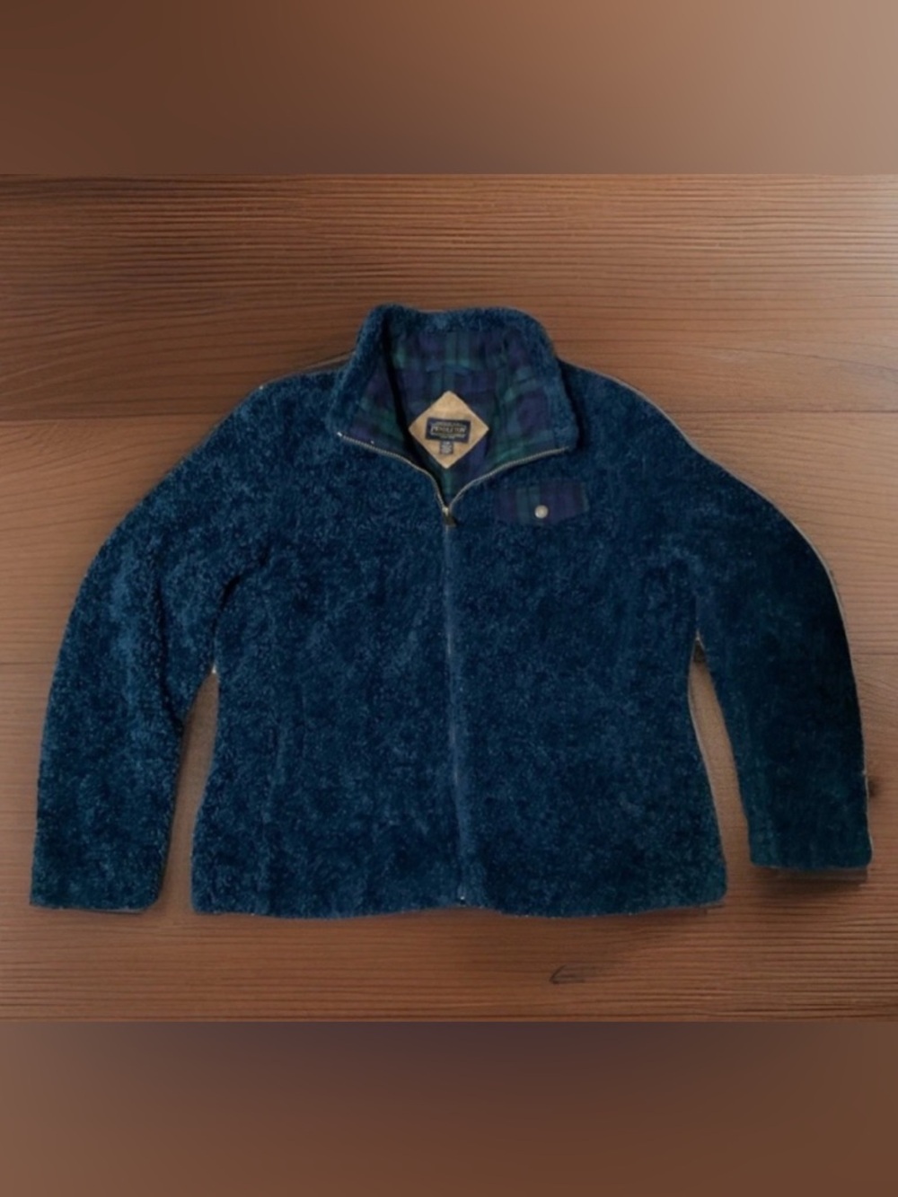 Pendleton Sherpa Full Zip Blue Jacket P1558 Women's Sz Large Super Warm